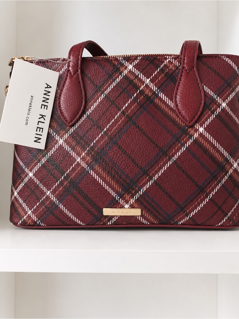 Anne Klein Burgundy Plaid Satchel Crossbody Bag | New With Tags 🍂